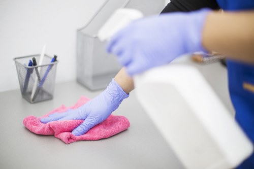 Carpet cleaning technician preparing equipment before a service appointment