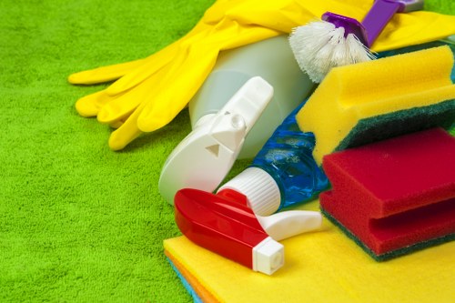 Protective equipment and cleaning tools arranged safely